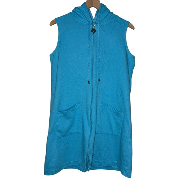 Hooded Secret Treasures Palm Tree Imprinted Sleeveless Zip Up Night Dress - Picture 1 of 5